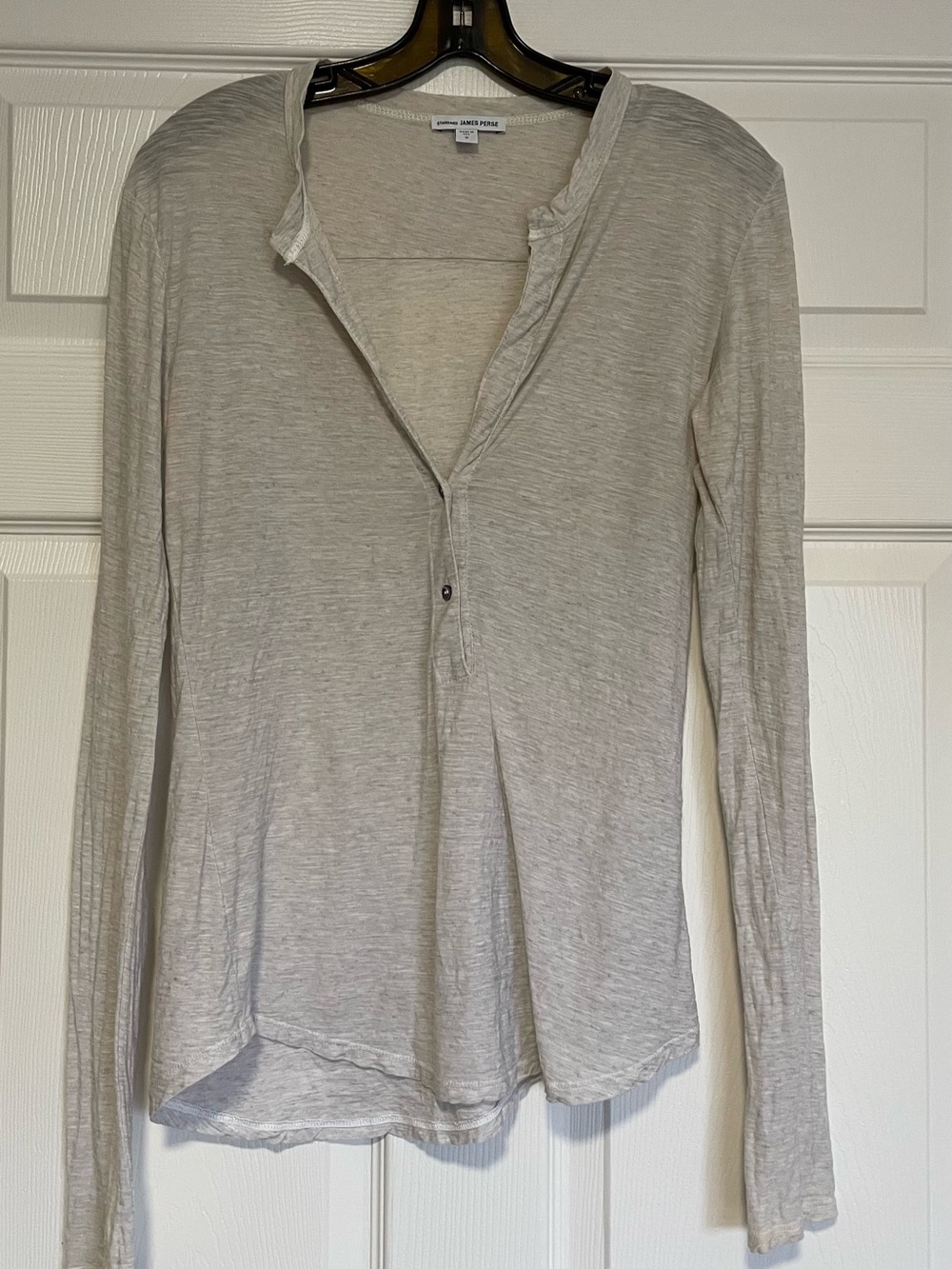 James Perse Women’s Jersey Henley Long Sleeve Top Tee Heathered Taupe Size 2